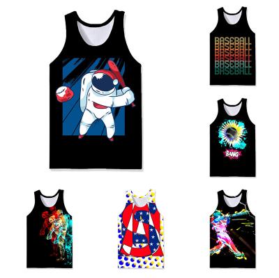 China New 2022 QUICK DRY Mens Tank Top Mens Printed Casual Stylish Sleeveless Custom Vest Gym Tank Tops Baseball Pattern Tank Tops Bq for sale