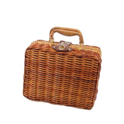 China Fashion Vintage Countryside Rattan Suitcase Women Bags Handbag Storage Box Bamboo Straw Bag for sale