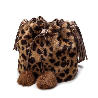 China New Fashion Bucket Faux Fur Drawstring Plush Women Shoulder Bag Handbag Bags For Winter for sale