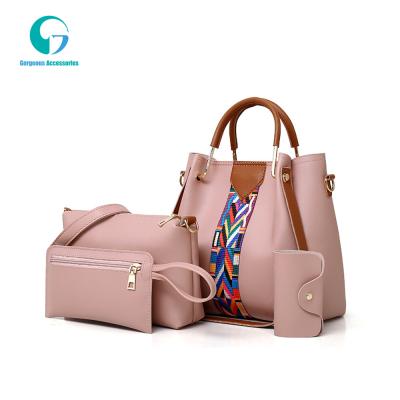 China 2021 new fashion high quality women's handbag Korean single shoulder bag diagonal color ribbon bag set of 4 pieces for sale