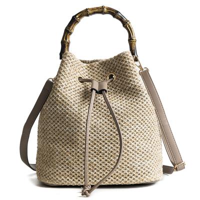 China New Fashion Summer Wholesale Bucket Bag Fashion Bamboo Handle Woman Bag Shoulder Handbag for sale