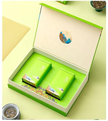 China Custom Luxury Green Recycled Materials Flip Magnetic Tea Set Gift Box With High End Tea Tin Box Paper Packaging Box for sale