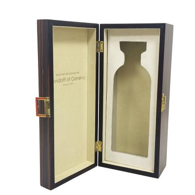 China Recyclable Custom Flip Wine Packaging Book Shaped Wooden Box With Blister Fillings Inside And Metal Sheet On Top Lid for sale