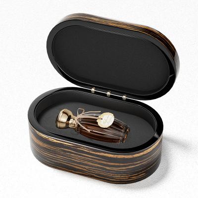 China Biodegradable Custom Luxury Gloss Flip Wooden Packaging Box With Black EVA Fillings for sale