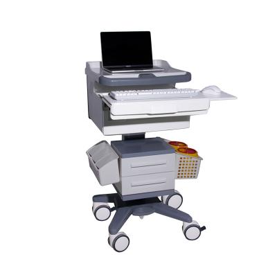 China Modern Mobile Rolling Medical Workstation Laptop Inspection Cart Computer Trolley With Drawers For Hospital for sale