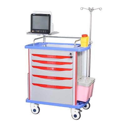 China Modern Portable ABS ICU Drugs Manufacturer Hospital Furniture Procedure CPR Resuscitation Accident Cart Plastic Medical Emergency Trolley for sale