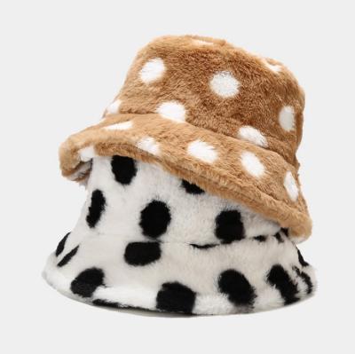 China Autumn Winter Plush Bucket Hat Large Faux Fur Dot Fisherman Outdoor Travel Versatile Sun Protection Sun Protection Brim Sunshade for sale