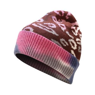 China COMMON Men Autumn Casual Knitted Pile Fashion Maternity Caps Leopard Women Tie Dye Hat for sale