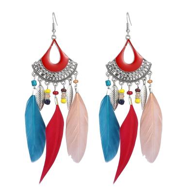 China New Fashion BOHEMIA Big Big Feather Tassel Fashion Long Simple Bohemia Earrings for sale