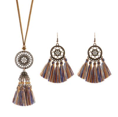 China Tassel 2021 Vintage Boho Crystal Bundles Sets For Women Boho Leaf Drop Earrings Necklace Diverse Ethnic Jewelry Accessories for sale