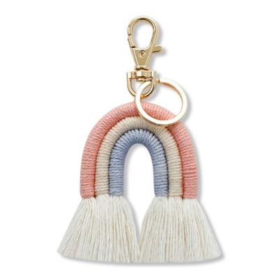 China 2021 Metal Rainbow Gold Car Key Chain Braided Rope Women Trinket Bag Charm Pendant Gift for sale