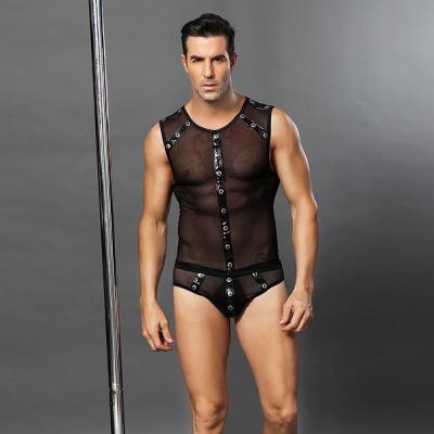 China Mesh Men Thong Mesh Penis Cuecas Boxer Underwear Transparent Catsuit Male Grid Set Sexy Lingerie for sale