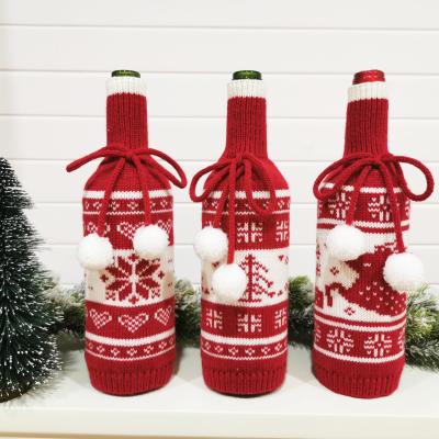 China Great performance; High quality ; Christmas Atmosphere Snowflake Wine Bottle Cover Creative Knitted Christmas Elks Wine Bottle Bag for sale