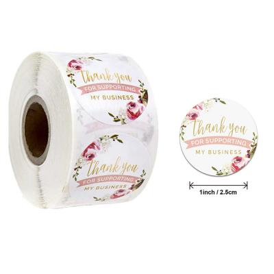 China Custom Cute Flower White Thankyou Sticker Label Adhesive Floral Thank You Sealing Sticker For Clothing Shipping à venda