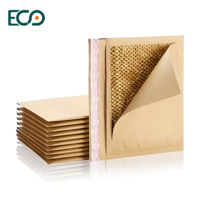 China custom 100% biodegradable Natural Brown Kraft paper Bubble Mailers padded Envelopes with honeycomb paper pad for sale