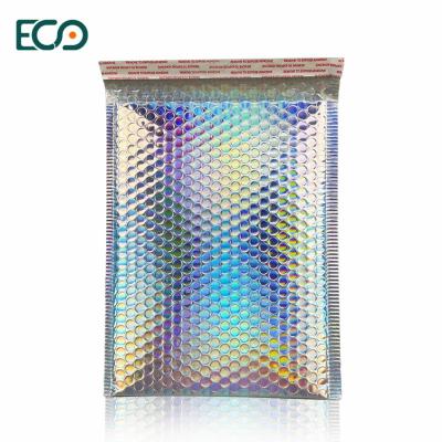 China Waterproof Metallic Rainbow Holographic Currier Mailing Bubble Mailers Bubble  Air Wrap Envelope Pouch Shipping Bags with Bubble for sale