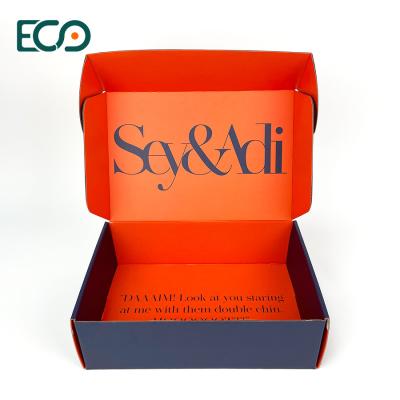 中国 Navy Blue Orange Custom Logo Large Cardboard Carton Mailer Box Clothing Shoes Corrugated Packaging Shipping Boxes 販売のため