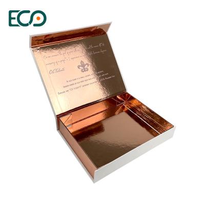 China Special Paper Matte White Gold Stamping Logo Rose Gold Lined Magnet Folding Rigid Gift Box For Silk Scarf Clothes Luxury Bags for sale