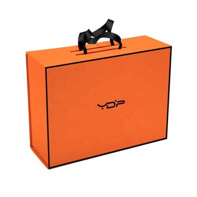 중국 Ready To Ship Orange Large Magnetic Rigid Box For Gift Packaging With Ribbon Handle 판매용