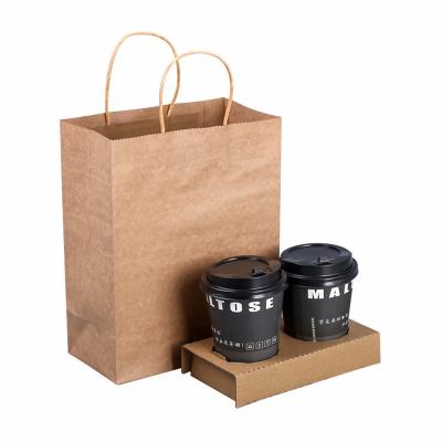 China Coffee Carry Kraft Paper Bag Brown Paper Bag With Handle Take Away Te koop