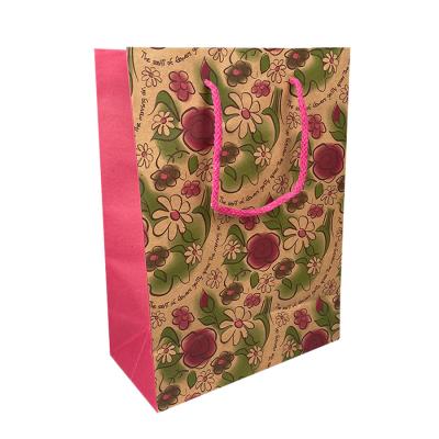 Китай Gift Perfume Kraft Paper Packaing Bag Floral With Pink Red Rope Handle продается