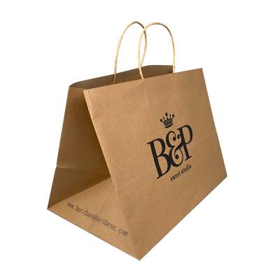 China Ecological Foldable Large Wide Base Brown Kraft Paper Packagin Bag With Logo Print Te koop