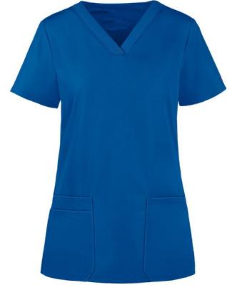 China Gray Women's Anatomy Pouch Breathable And Comfortable Two Slit Reusable 100% Cotton V-Neck Scrub Top With Bubbling Salt Back Scrub for sale