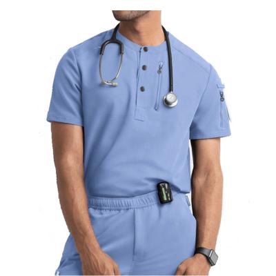 China 2021 Hot Selling Nurse Uniform Men's Nash Snap Front Henley Scrub Breathable Top and Medical Pant Scrubs for sale