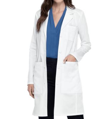 China Breathable and Comfortable 100% Cotton Hospital Workwear 4-Pocket Button Reusable Slit Anti-Static Women Uniforms Front White Doctor Lab Coat for sale