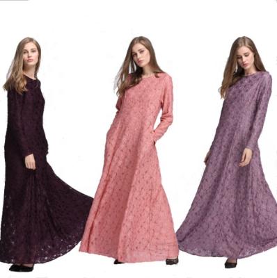 China New Arab women's dress long dress lace up Muslim temperament hot national pocket girl's long skirt M-2XL for sale