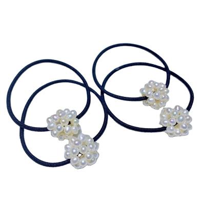 China Elegant Elastic Hair Loop With 3-4mm Natural Pearl Ball Hair Accessory for sale