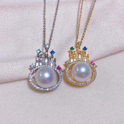 China Cute 100% Genuine Pearl Necklace Freshwater Pearl Castle Pendant In S925 Sterling Silver Pendant Jewelry Women Gifts for sale