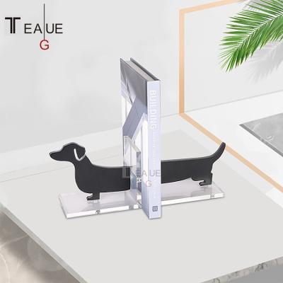 China Simplicity New Product Decoration Magazine Book Clip Metal Home Study Room Acrylic Modern Dog Bookends for sale