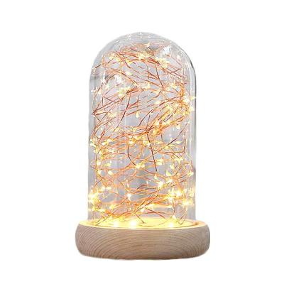 China Factory wholesale glass dome LED string light glass bell bell dome with led string light wooden base for clear decoration for sale