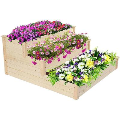 China Modern 3 Tier Wooden Planter Garden Box For Outdoor Plants Vegetables Fruits Flowers With Legs for sale