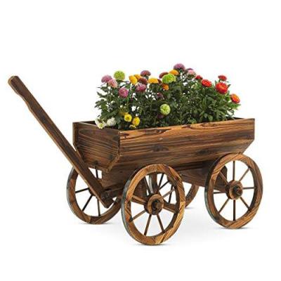 China Modern Creative Wooden Flower Planters Outdoor Flower Planter Cart Decoration w/Rolling Wheels & Handle for sale