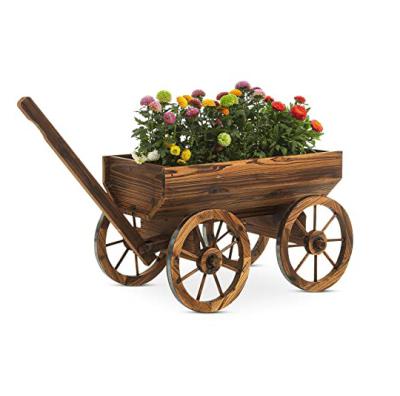 China Modern High Quality Luxury Decorative Cedar Wood Burnt Brown Garden Planter Carts for sale