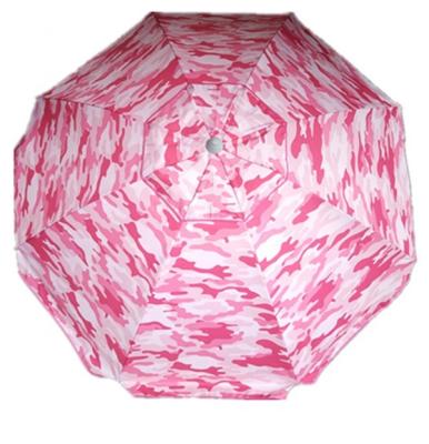 China Outdoor hot sale camouflage furniture pink printing with fiberglass ribs polyester UV fabric new design beach umbrella for sale