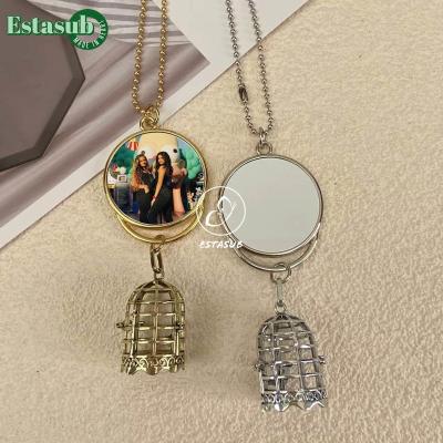 China Flower Metal Sublimation Ornaments With Birdcage Pendant For Car Decoration for sale