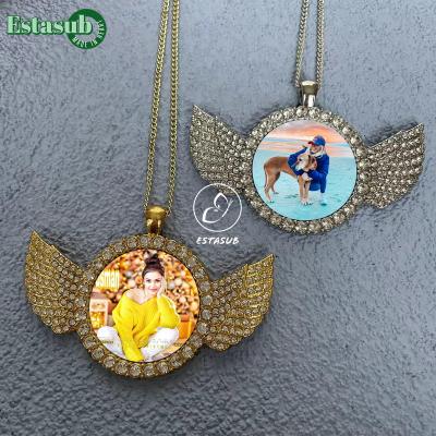 China Cute Angel Wing Sublimation Jewelry Mask Metal Necklace For Girlfriend for sale