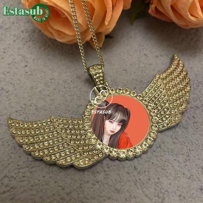 China Cute Double Angel Wing Diamond Sublimation Necklace For Heat Transfer Printing for sale