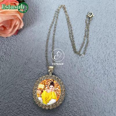 China Cute Round Silver Sublimation Jewelry Blank Metal Alloy Necklace For Customization for sale