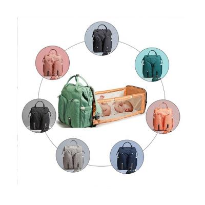 China Wholesale Portable Waterproof Mummy Backpack Large Capacity Backpack Night Light Mom Baby Crib Foldable Diaper Bag for sale