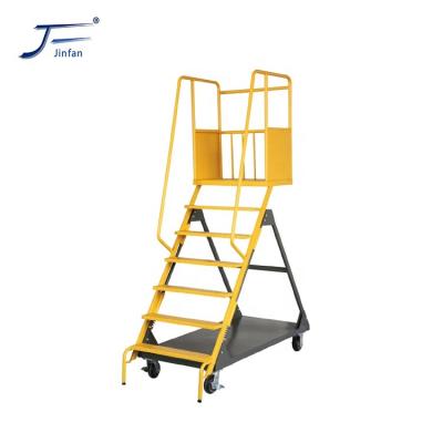 China Folding Ladders Knock Down 6 Step Trolley Ladder Cart with Platform for sale