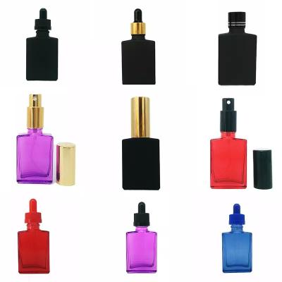 China Cosmetics 30Ml Glass Lotion Bottle Spray Different Colors Of Glass Square for sale