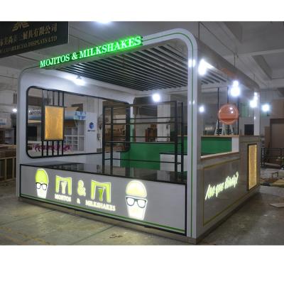 China Food Kiosk Myshine Kiosk Customized New Design Bubble Tea Counter Juice Bar Food Kiosk For Snacks In Wooden Offered for sale