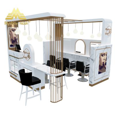 China Beauty Salon Furniture 3D Barber Shop Hair Salon Station Barber Kiosk Mall Eyebrow Threading Kiosk for sale