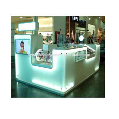 China Environmental Friendly Prefab Watch Show Commercial Showcase Watch Kiosk Design With Led Lighting And TV Display for sale