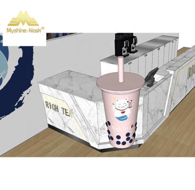 China Attractive Chips Red Color Shopping Mall 3d Bubble Tea Kiosk Design Bubble Tea Shop for sale