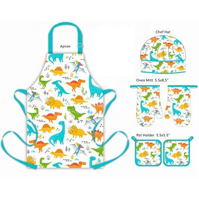 China Funny Meita House Kids Chef Apron And Chef Hat Set Printed Kids Cleaning Baking Apron Set for sale